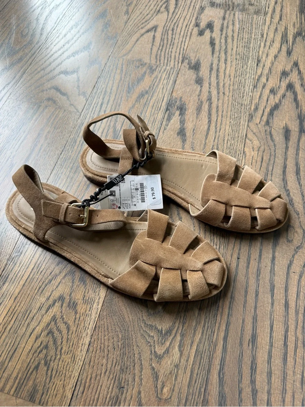 NWT Zara Split Suede Cage Sandals in Taupe Grey. Size 40 or 9 US. - Picture 5 of 7